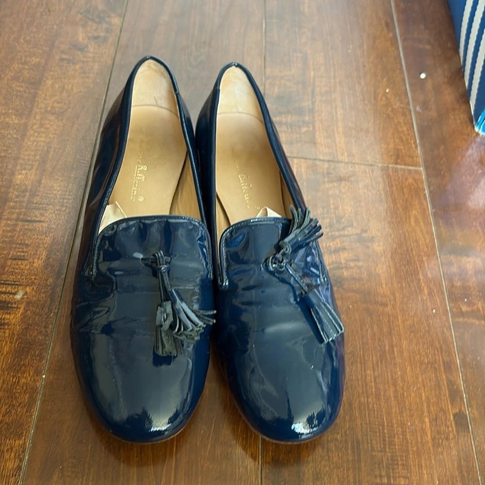 Loafer shoes flats Italian leather deep blue